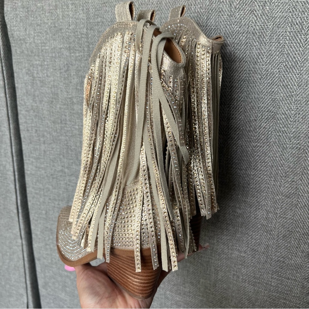 Jessica Simpson paredisa Fringe Gold western Boots size 6.5 - Picture 9 of 11